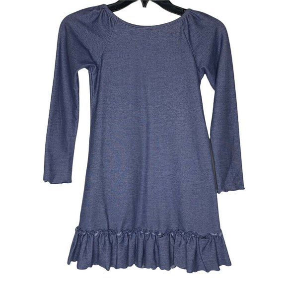 Luv U Lots Denim Look Dress with Fabric Flowers Girls Size 7/8 Blue Boutique - Picture 4 of 6